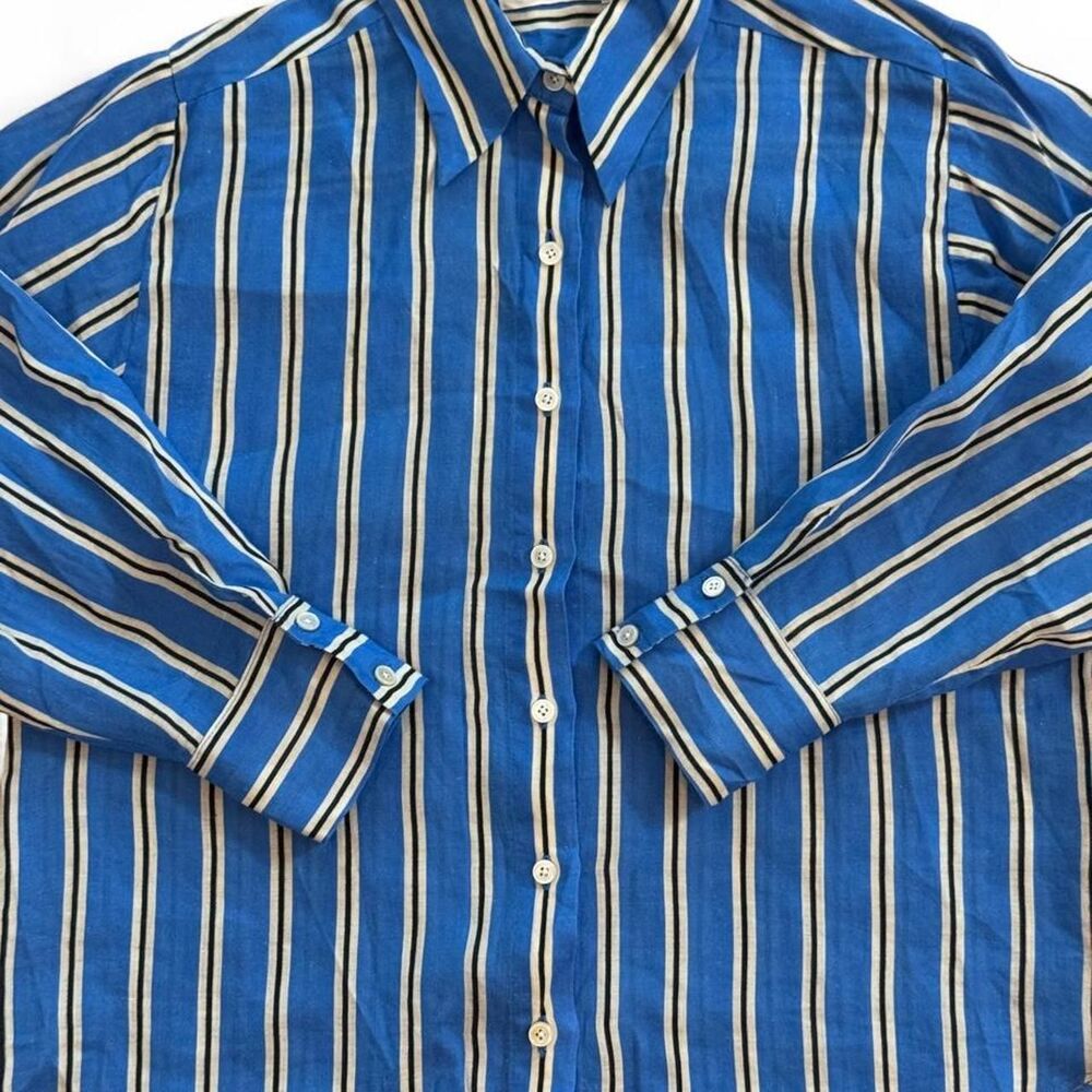 DÔEN Blue Striped Button-Up Shirt XXS Blouse